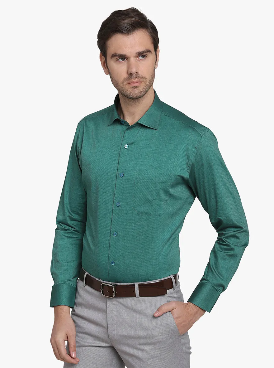 Pine Green Solid Slim Fit Formal Shirt  | Metal