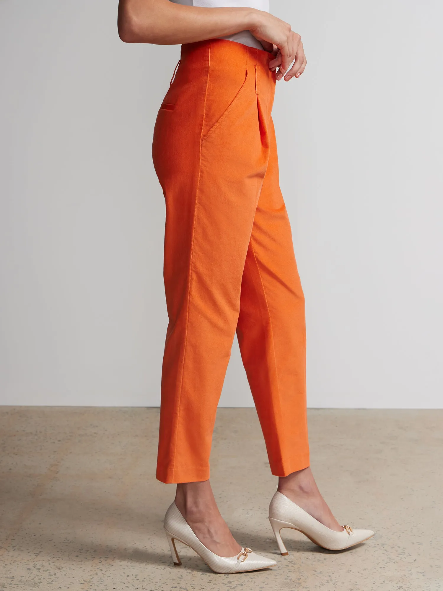 Pleated Corduroy Straight Leg Pant