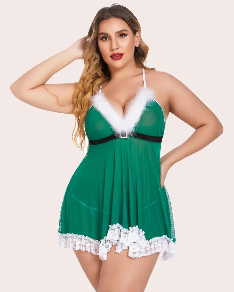 Plus Size Lingerie Set Santa Babydoll