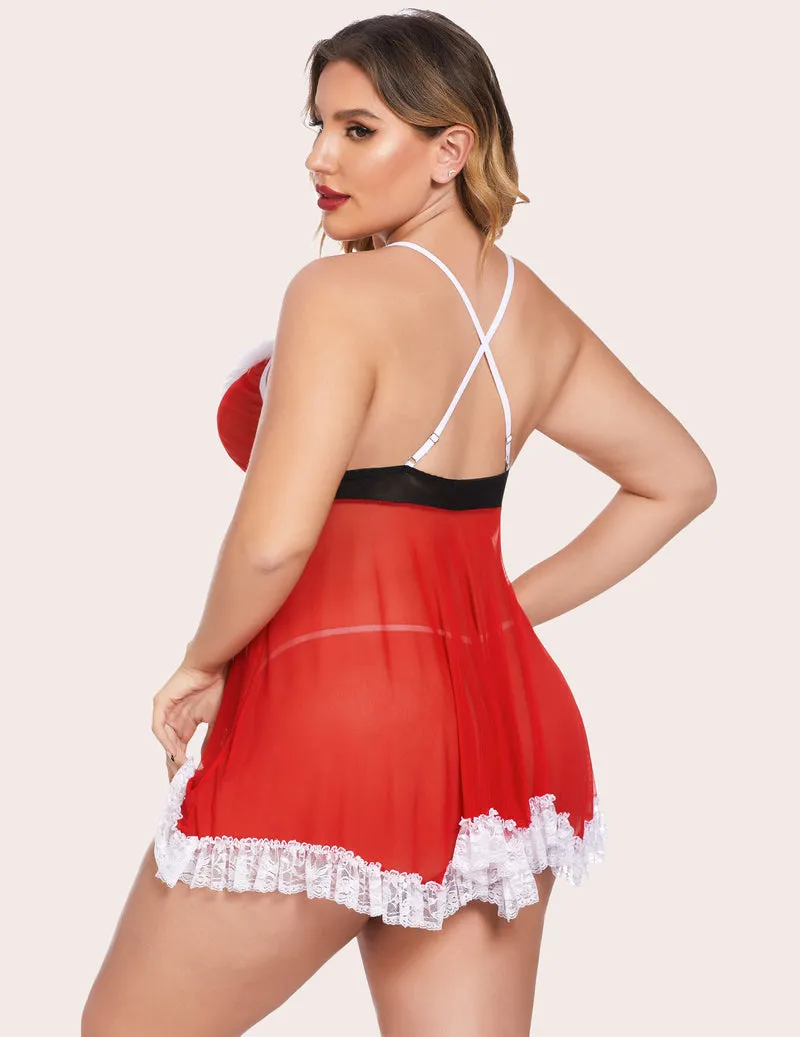 Plus Size Lingerie Set Santa Babydoll