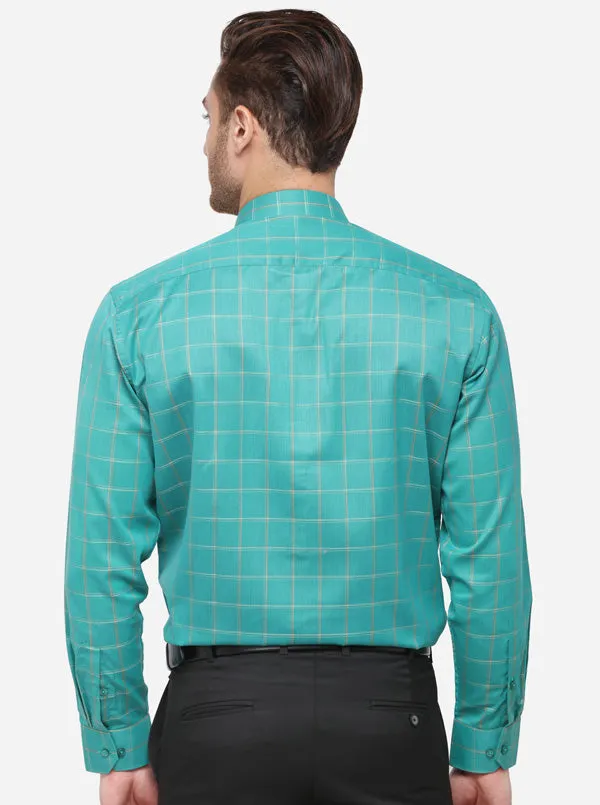 Pool Green Checked Regular Fit Formal Shirt | Greenfibre