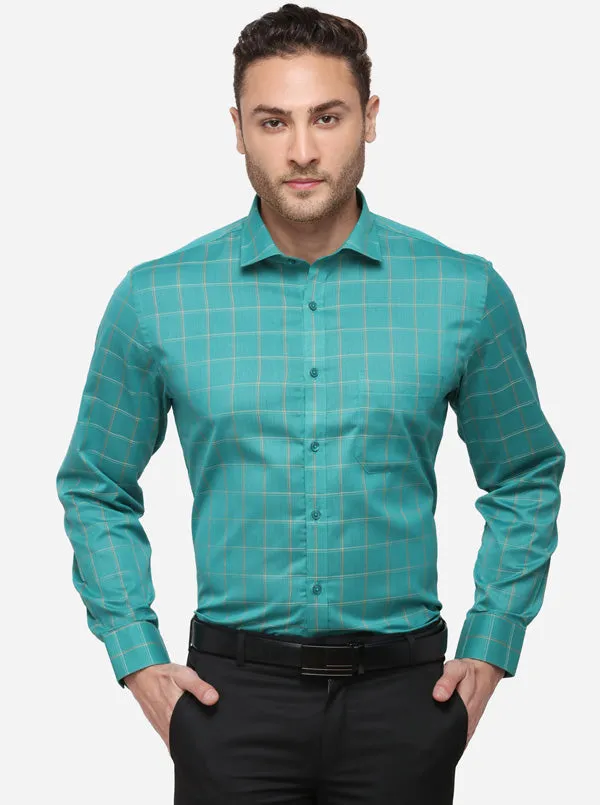 Pool Green Checked Regular Fit Formal Shirt | Greenfibre