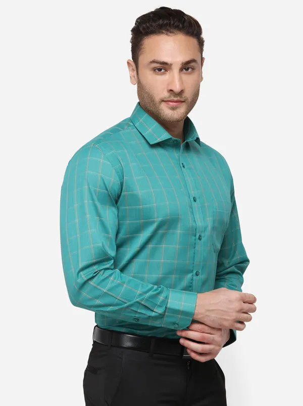 Pool Green Checked Regular Fit Formal Shirt | Greenfibre