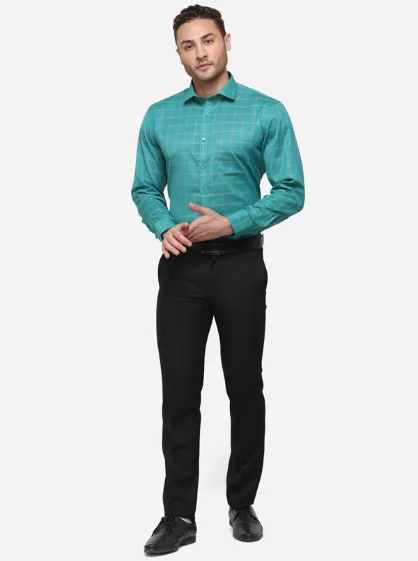 Pool Green Checked Regular Fit Formal Shirt | Greenfibre