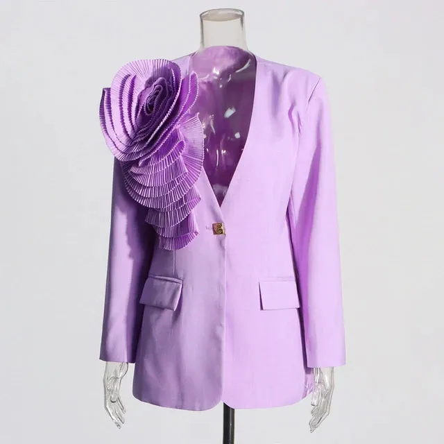 Pre Order:  V-Neck Splicing 3D Flower Blazer