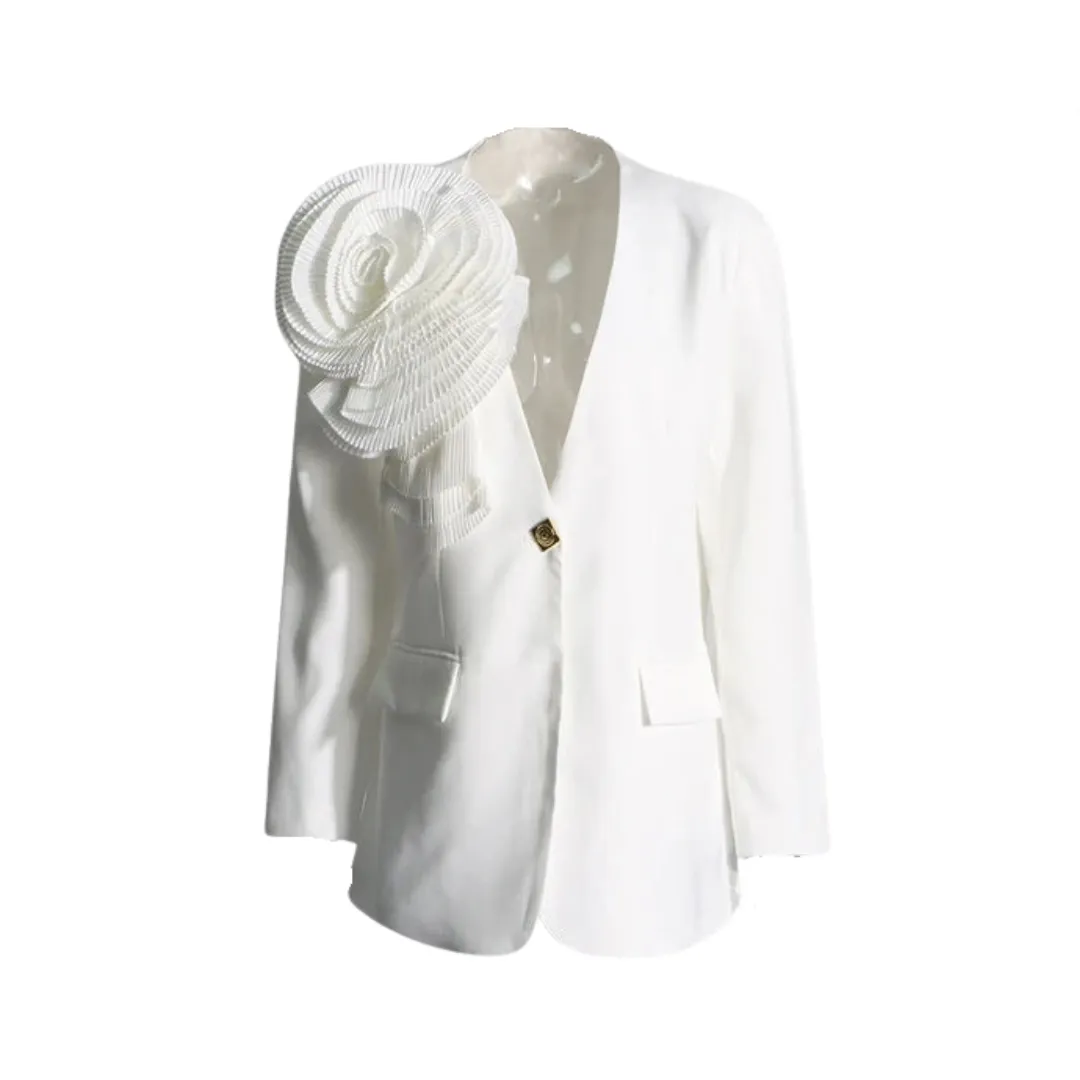 Pre Order:  V-Neck Splicing 3D Flower Blazer