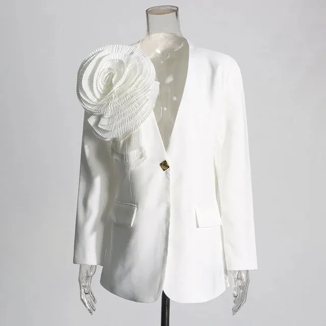 Pre Order:  V-Neck Splicing 3D Flower Blazer