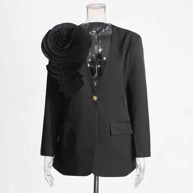 Pre Order:  V-Neck Splicing 3D Flower Blazer