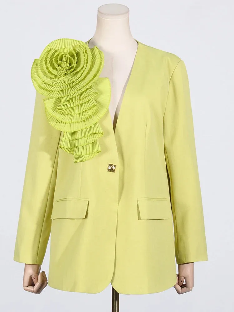 Pre Order:  V-Neck Splicing 3D Flower Blazer