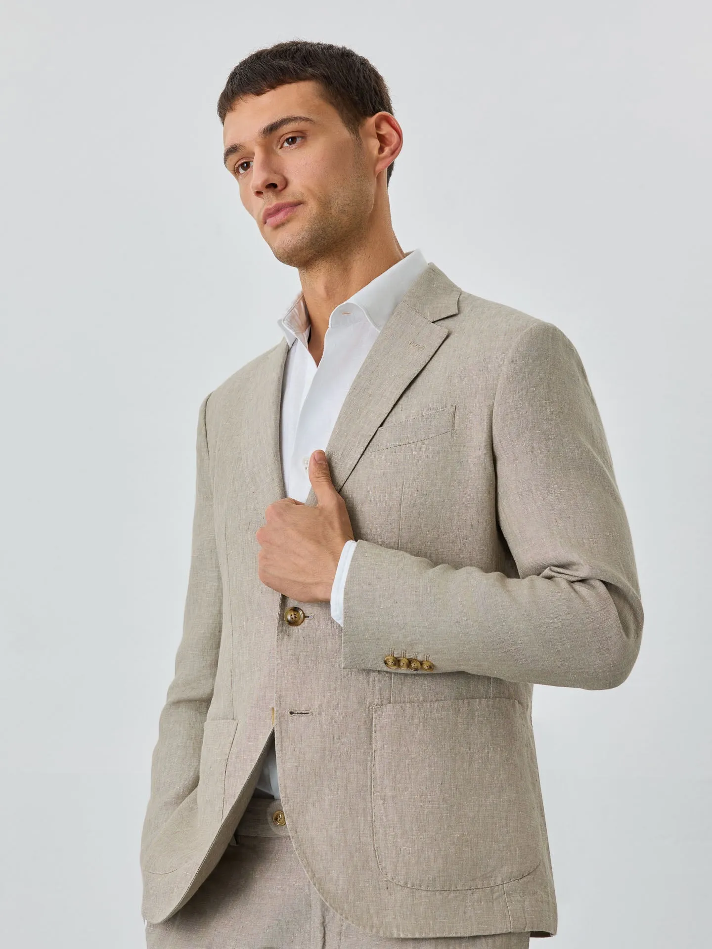 Premium Blazer With Patch Pockets And Special Pin In Linen