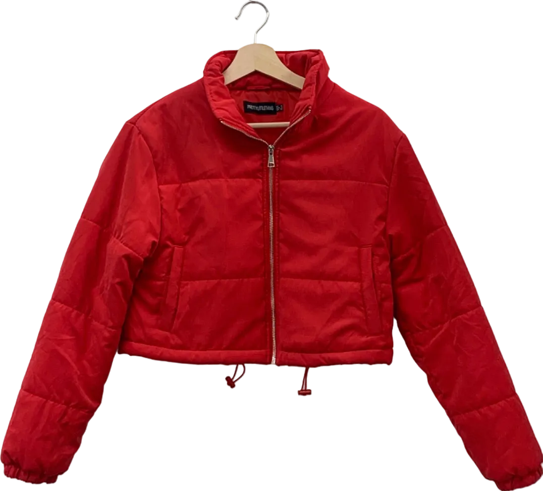 PrettyLittleThing Red Puffer Jacket UK 4