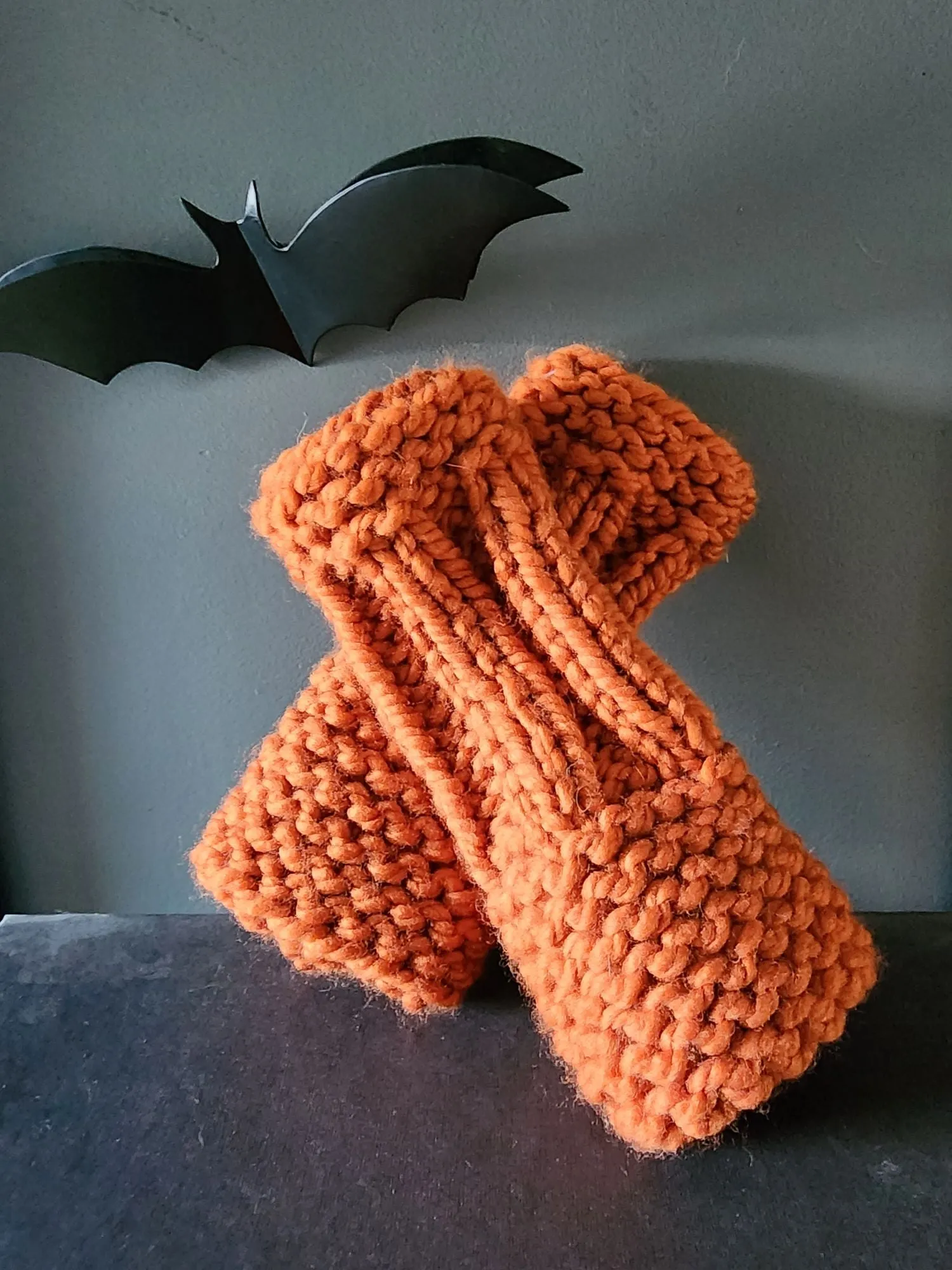 Pumpkin Spice Hand Knit Fingerless Gloves Orange