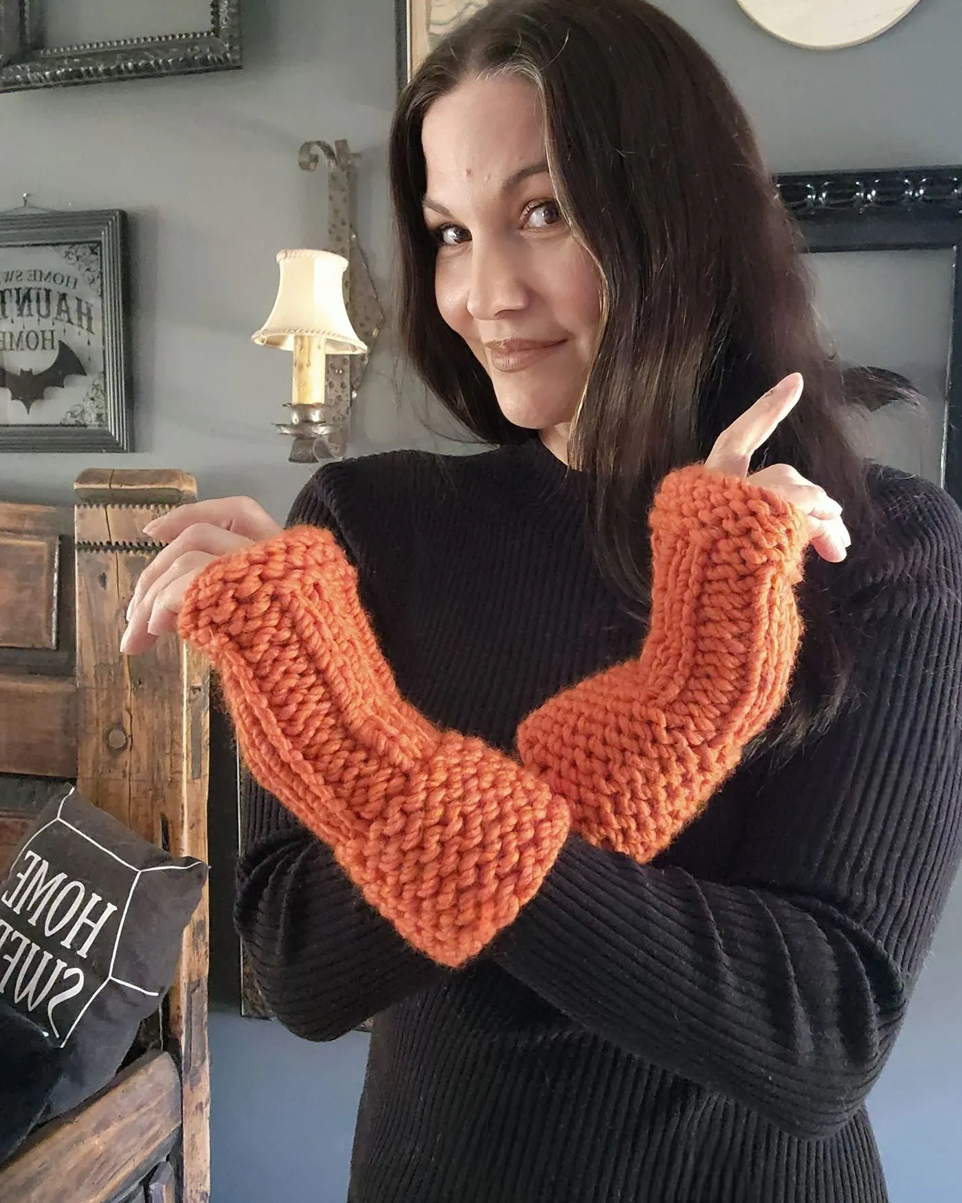 Pumpkin Spice Hand Knit Fingerless Gloves Orange