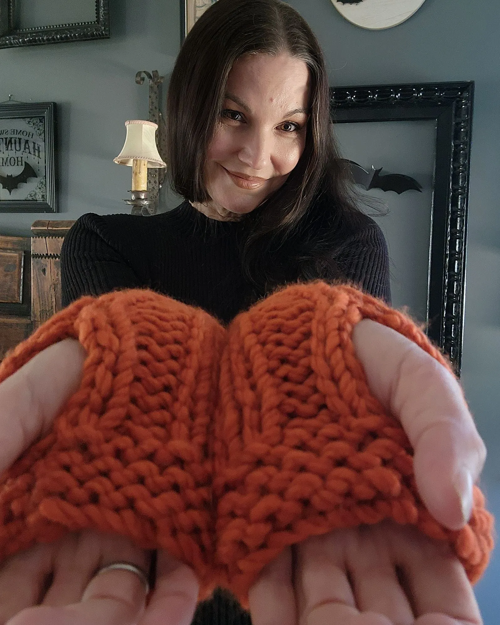 Pumpkin Spice Hand Knit Fingerless Gloves Orange