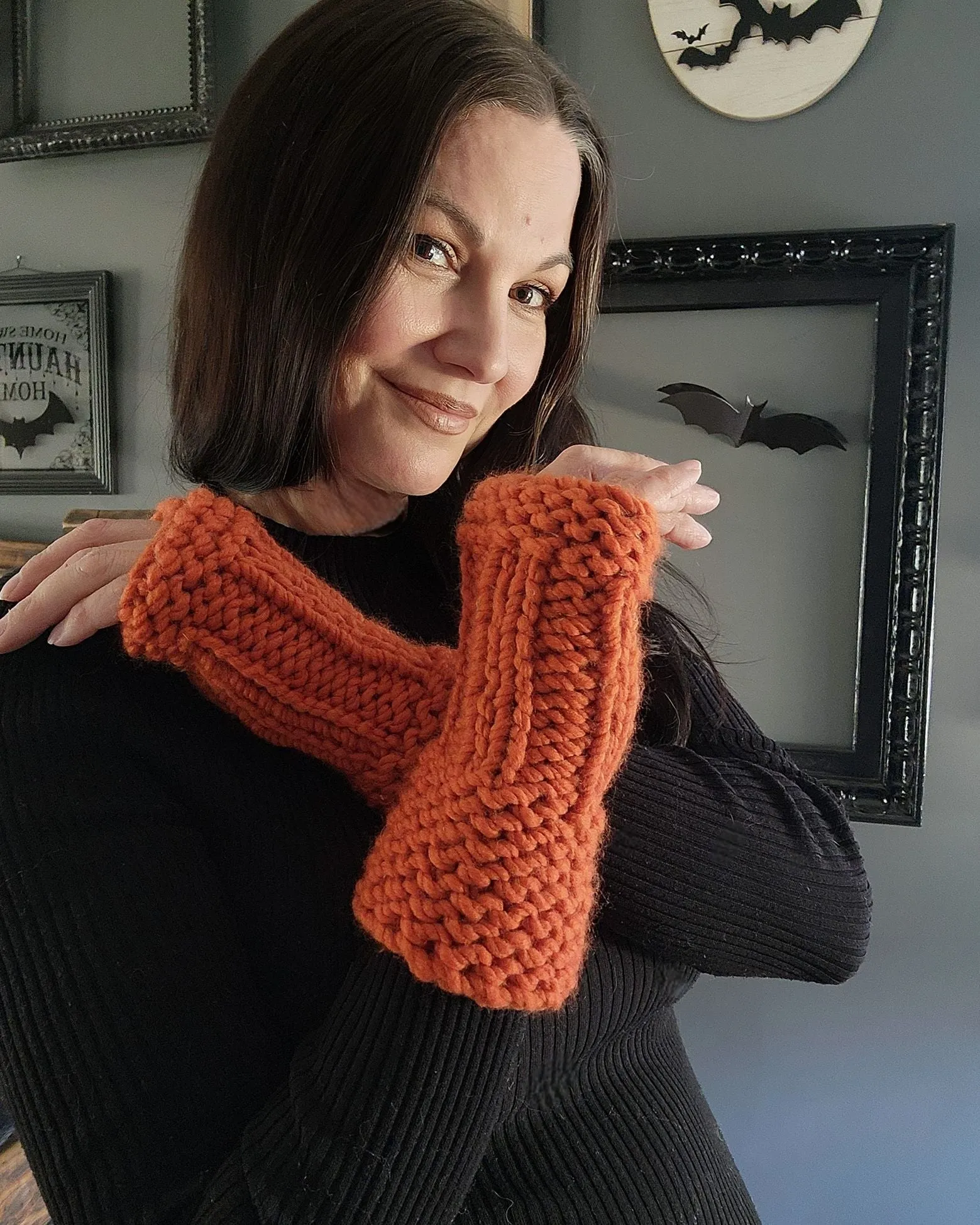 Pumpkin Spice Hand Knit Fingerless Gloves Orange