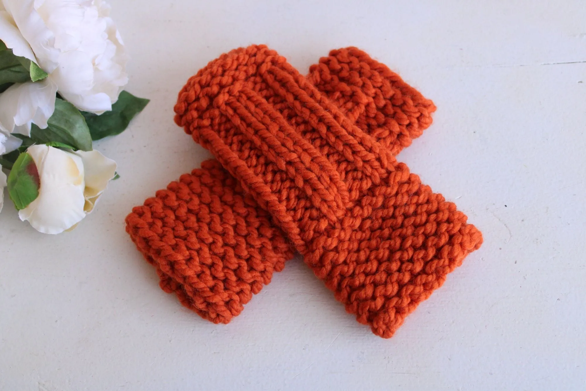 Pumpkin Spice Hand Knit Fingerless Gloves Orange