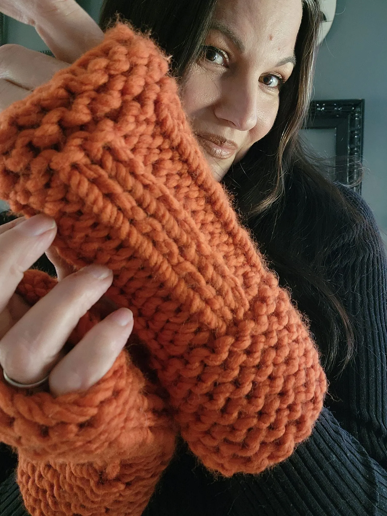 Pumpkin Spice Hand Knit Fingerless Gloves Orange