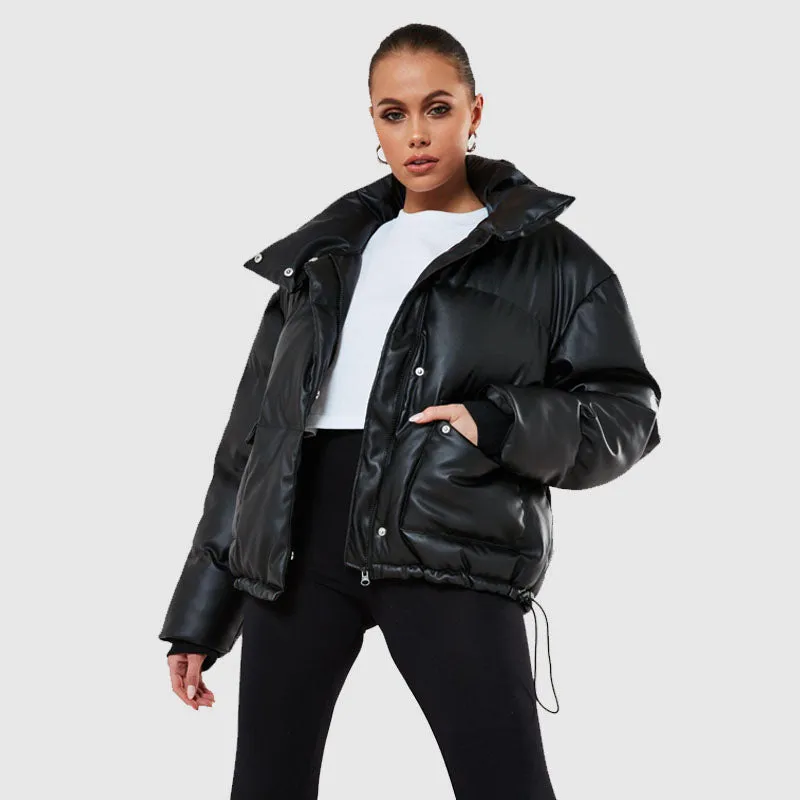 Purchase Best Style Women Genuine Puffer Leather Jacket Real Leather Bubble Jacket