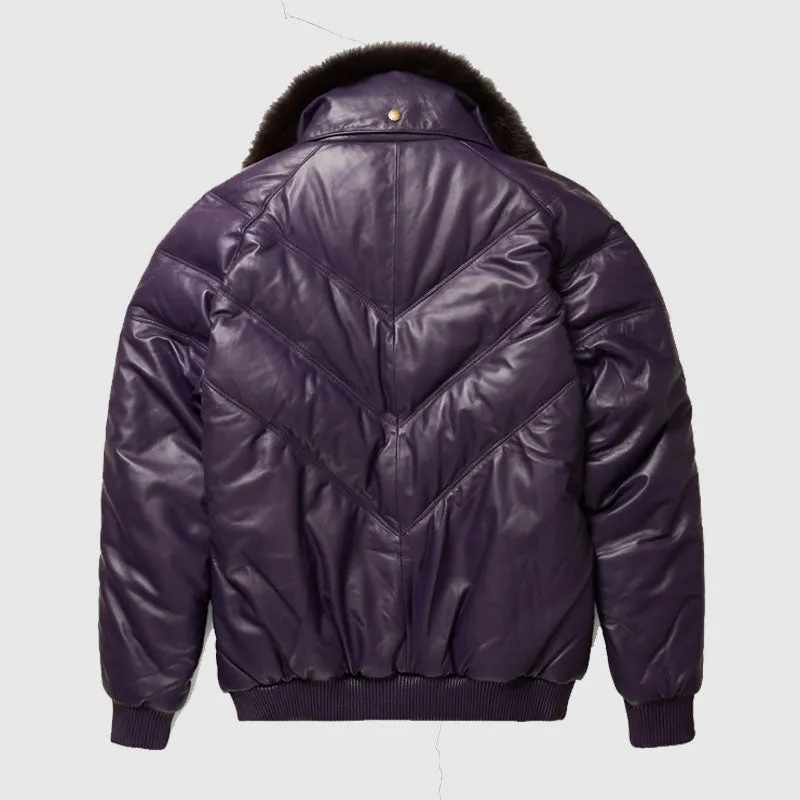 Purchase Genuine High Quality Purple Leather V-Bomber Jacket Best For Sale