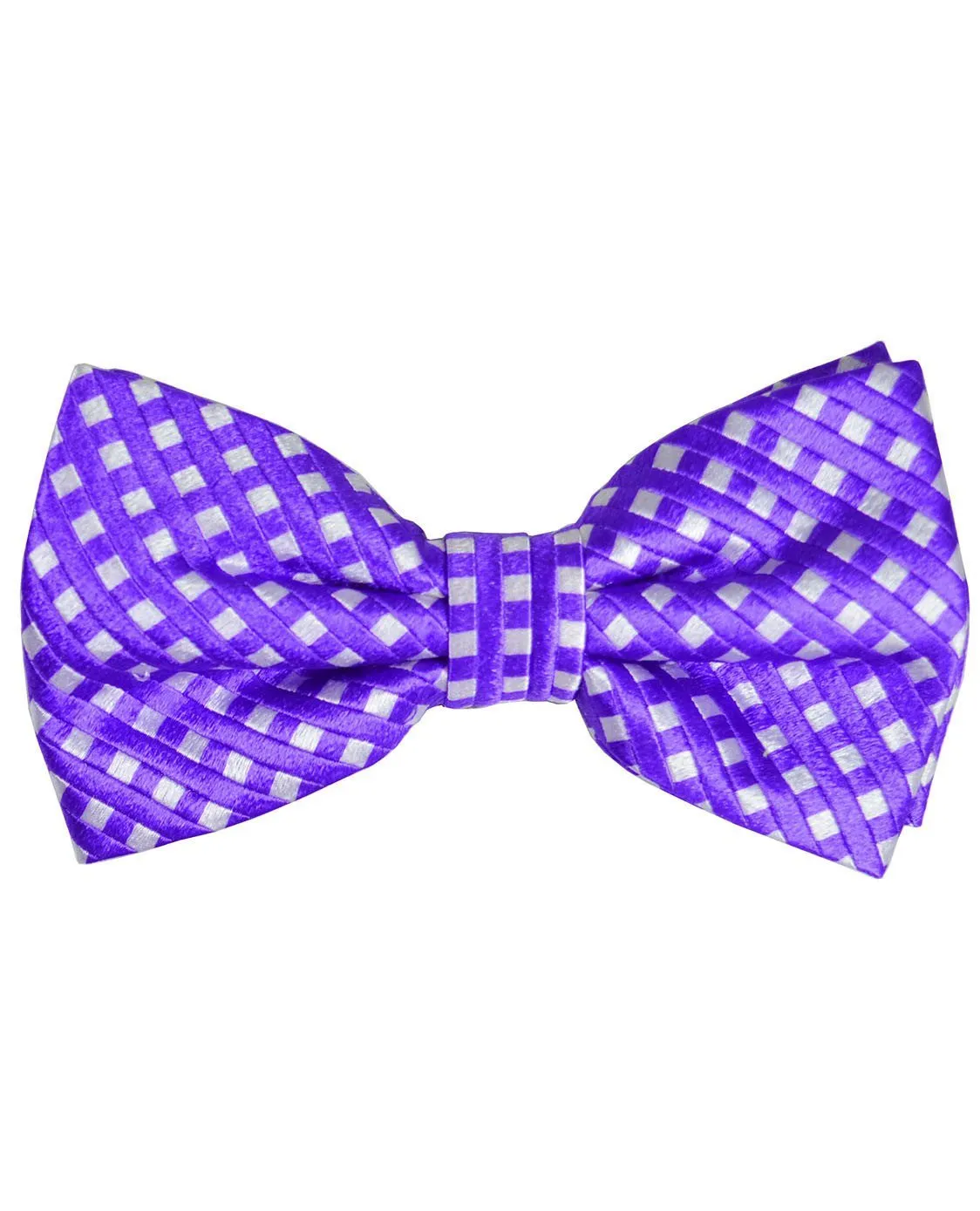 Purple Checkered Silk Bow Tie and Pocket Square