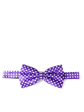 Purple Checkered Silk Bow Tie and Pocket Square