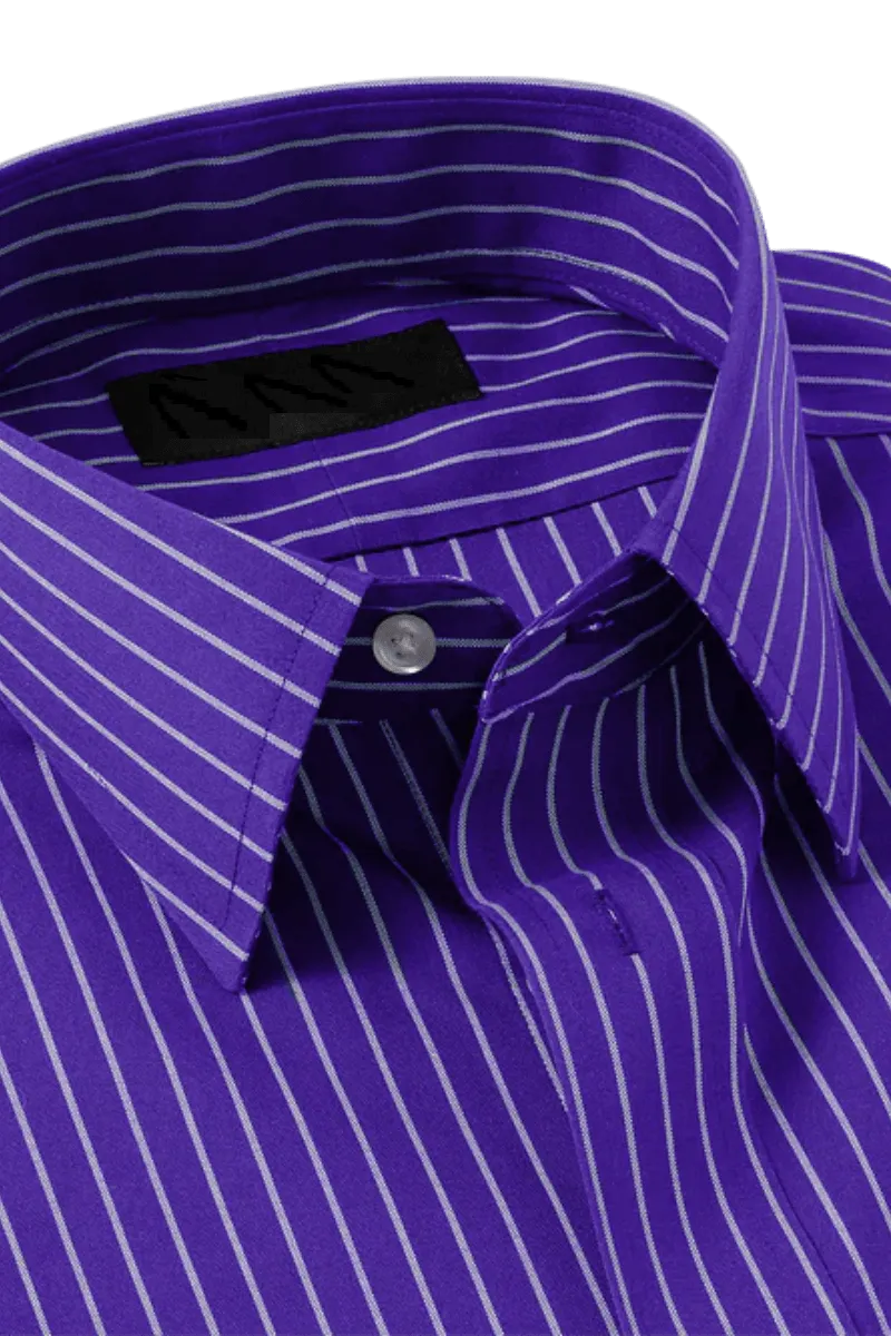 Purple Stretch Non-Iron Stripe Formal Shirt