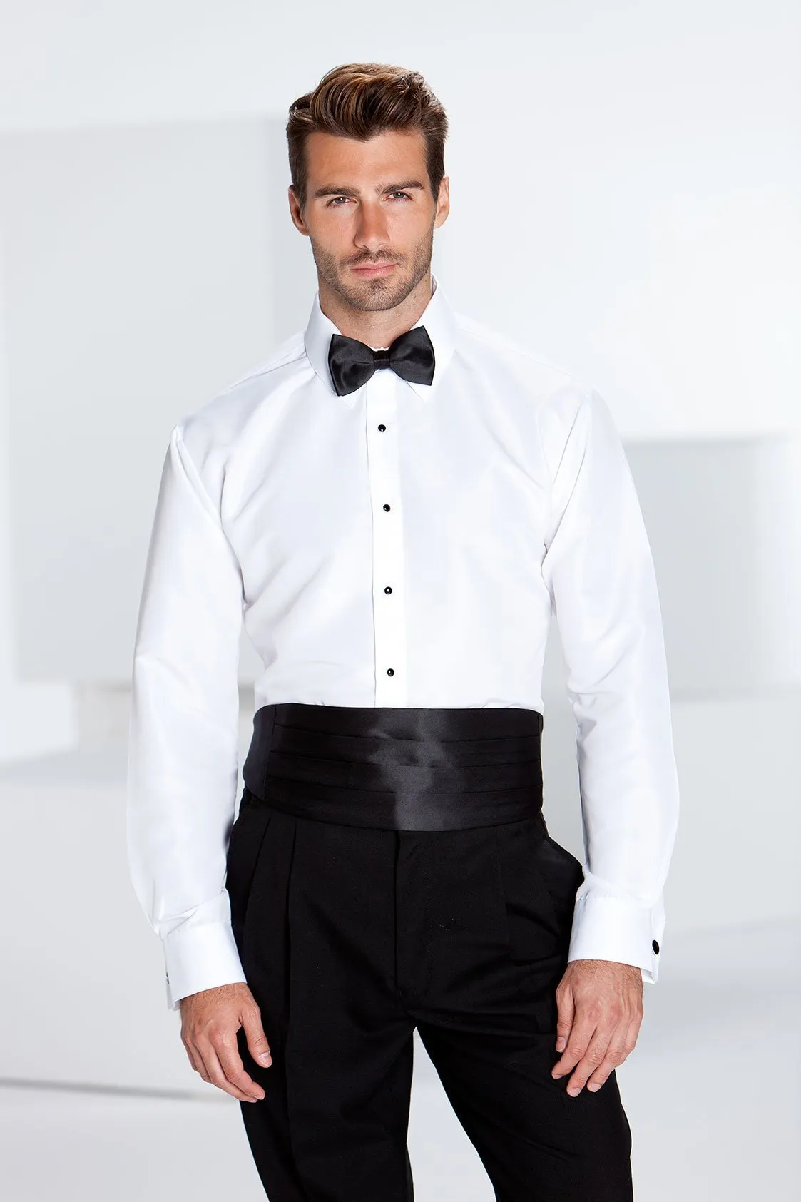 "Lido" White Laydown Tuxedo Shirt