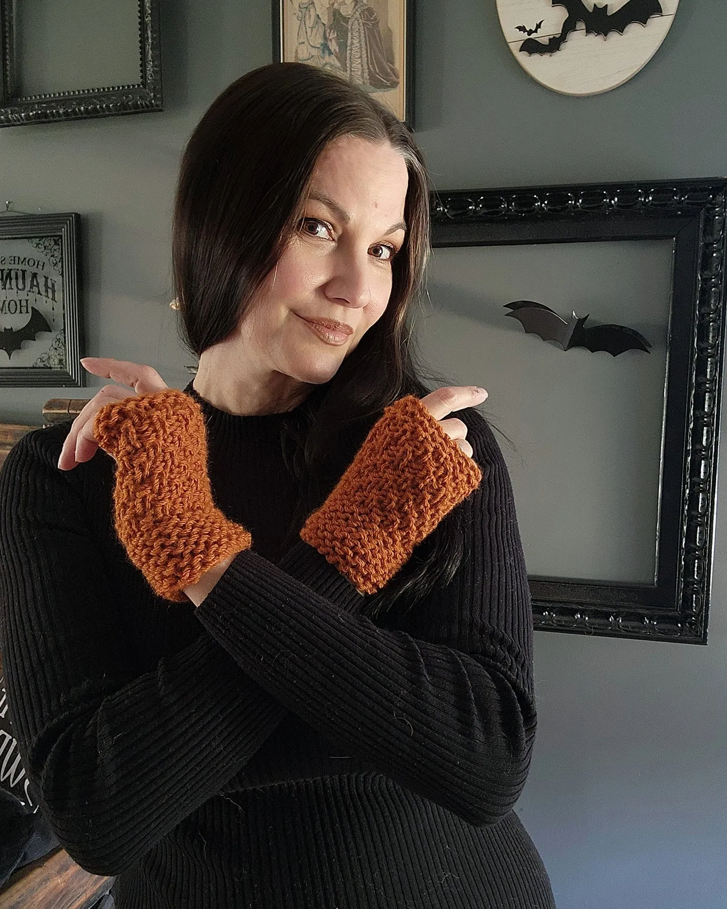 "Pumpkin Seed" Hand Knit Fingerless Gloves