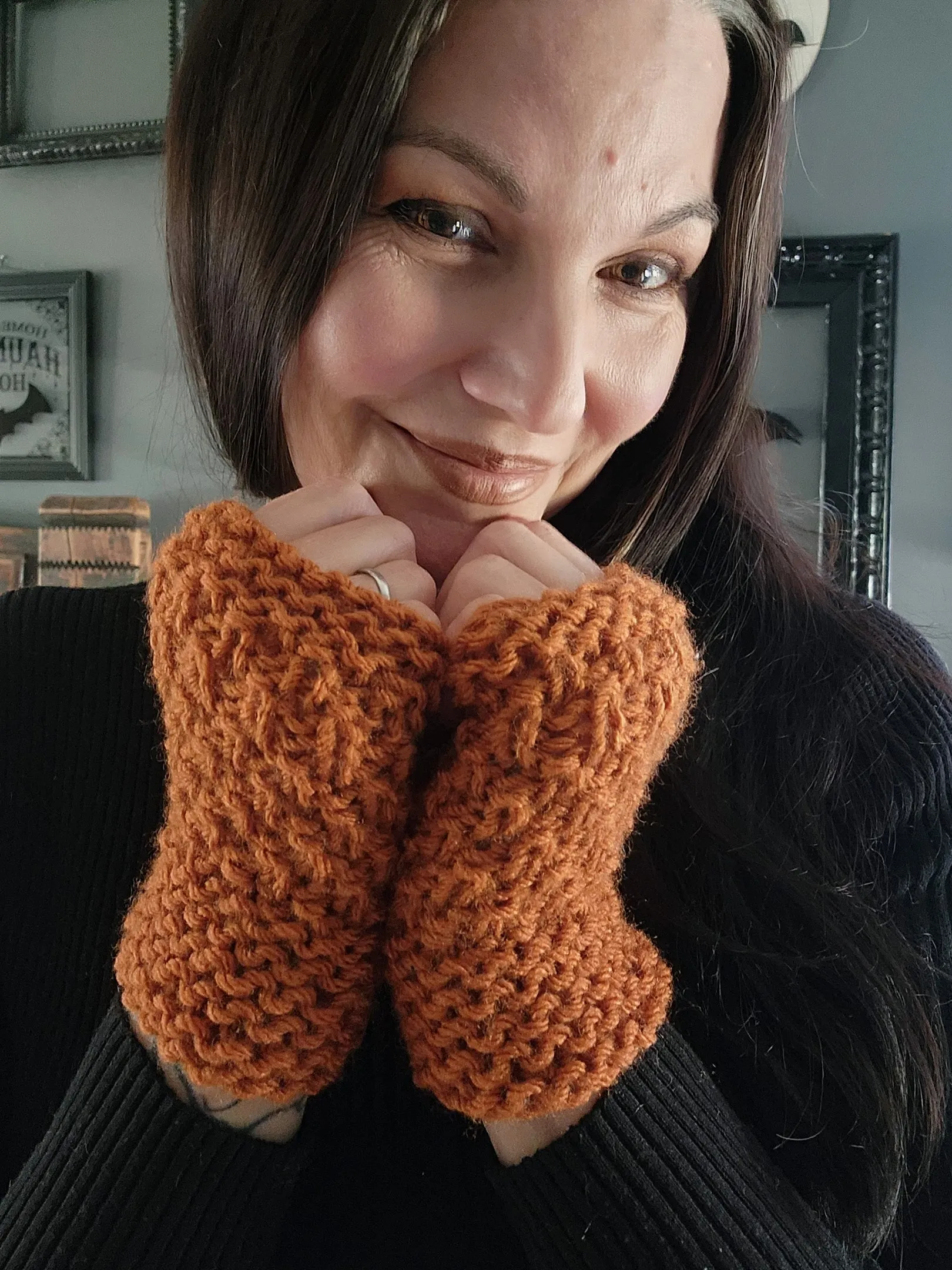 "Pumpkin Seed" Hand Knit Fingerless Gloves