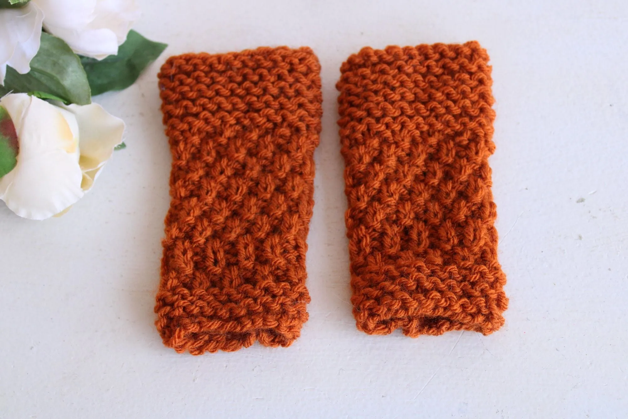 "Pumpkin Seed" Hand Knit Fingerless Gloves