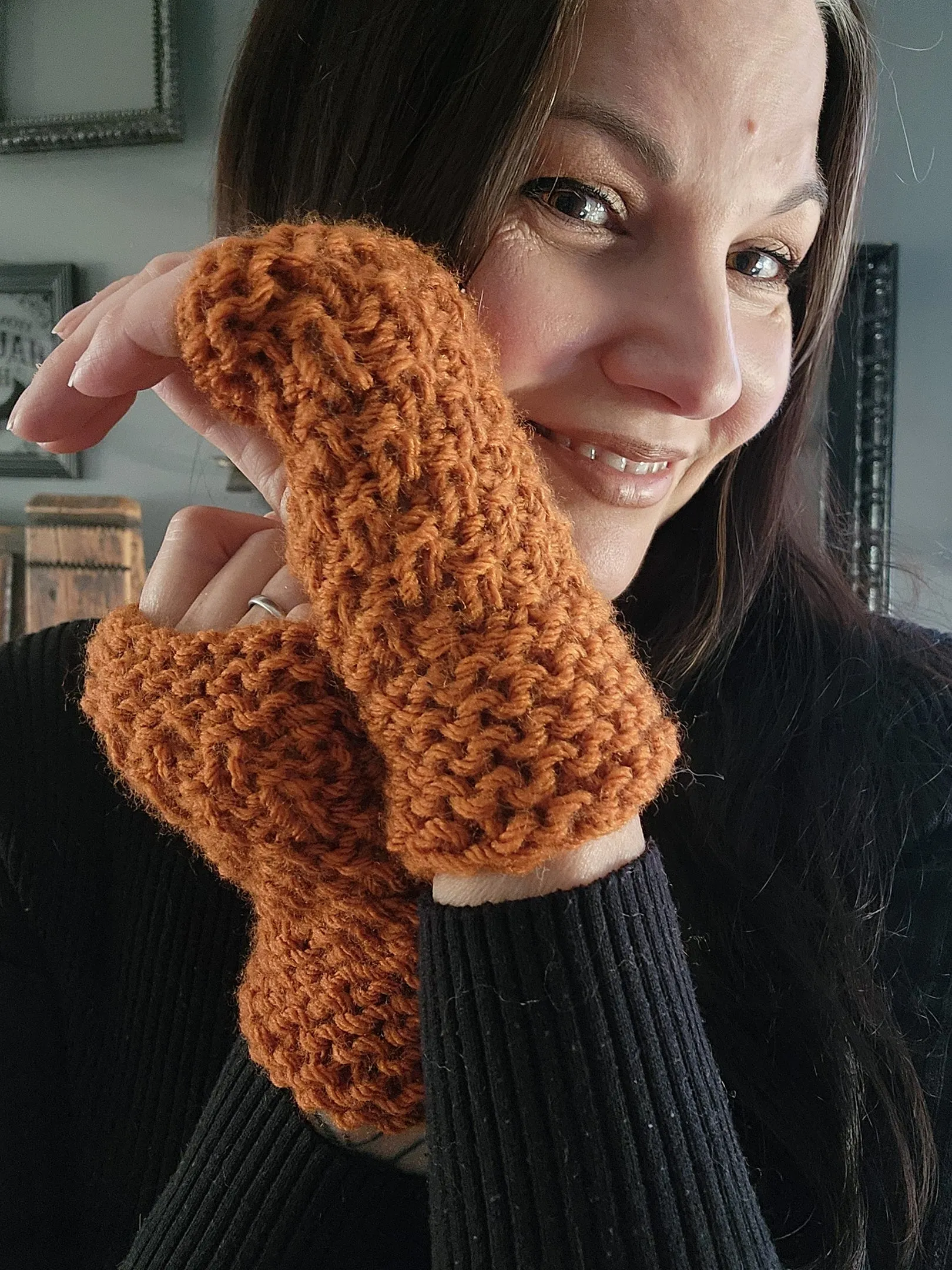 "Pumpkin Seed" Hand Knit Fingerless Gloves