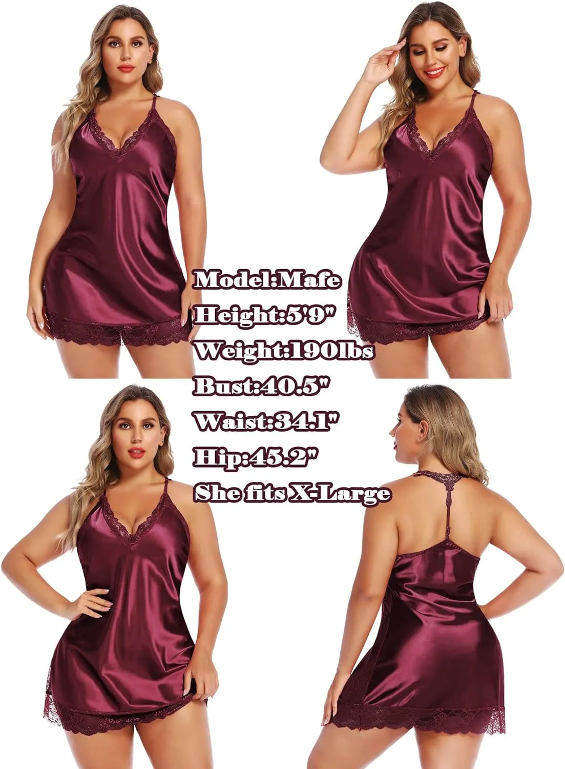 "Satin Lace Chemise Nightgown: Sexy Sleepwear in Sizes S-4XL"