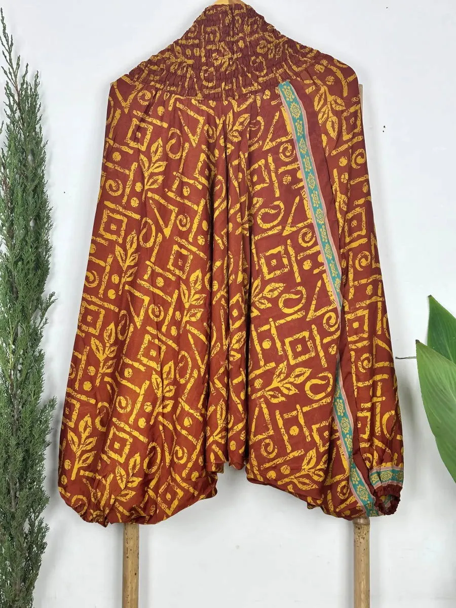 Recycle Silk Hareem Afgani Style Yoga Relaxed Fit Pant | Indian Handmade Super Comfy Genie Drop Unisex Boho Hippie Night Pajama