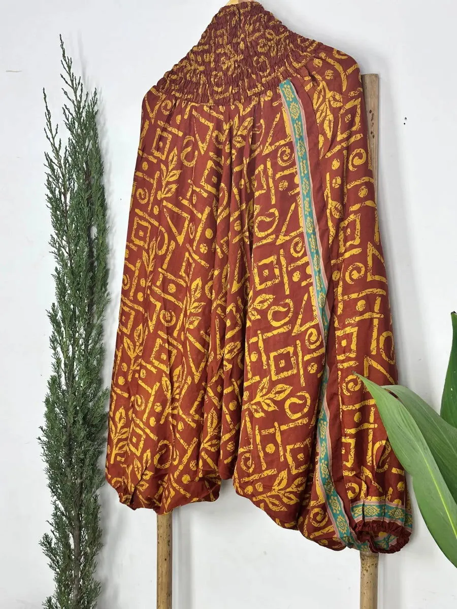 Recycle Silk Hareem Afgani Style Yoga Relaxed Fit Pant | Indian Handmade Super Comfy Genie Drop Unisex Boho Hippie Night Pajama