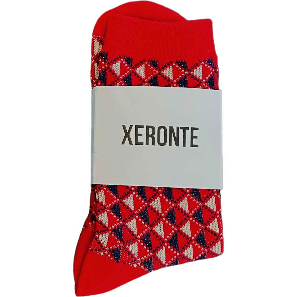 Red Diamond Quilted Pattern Mens Crew Socks