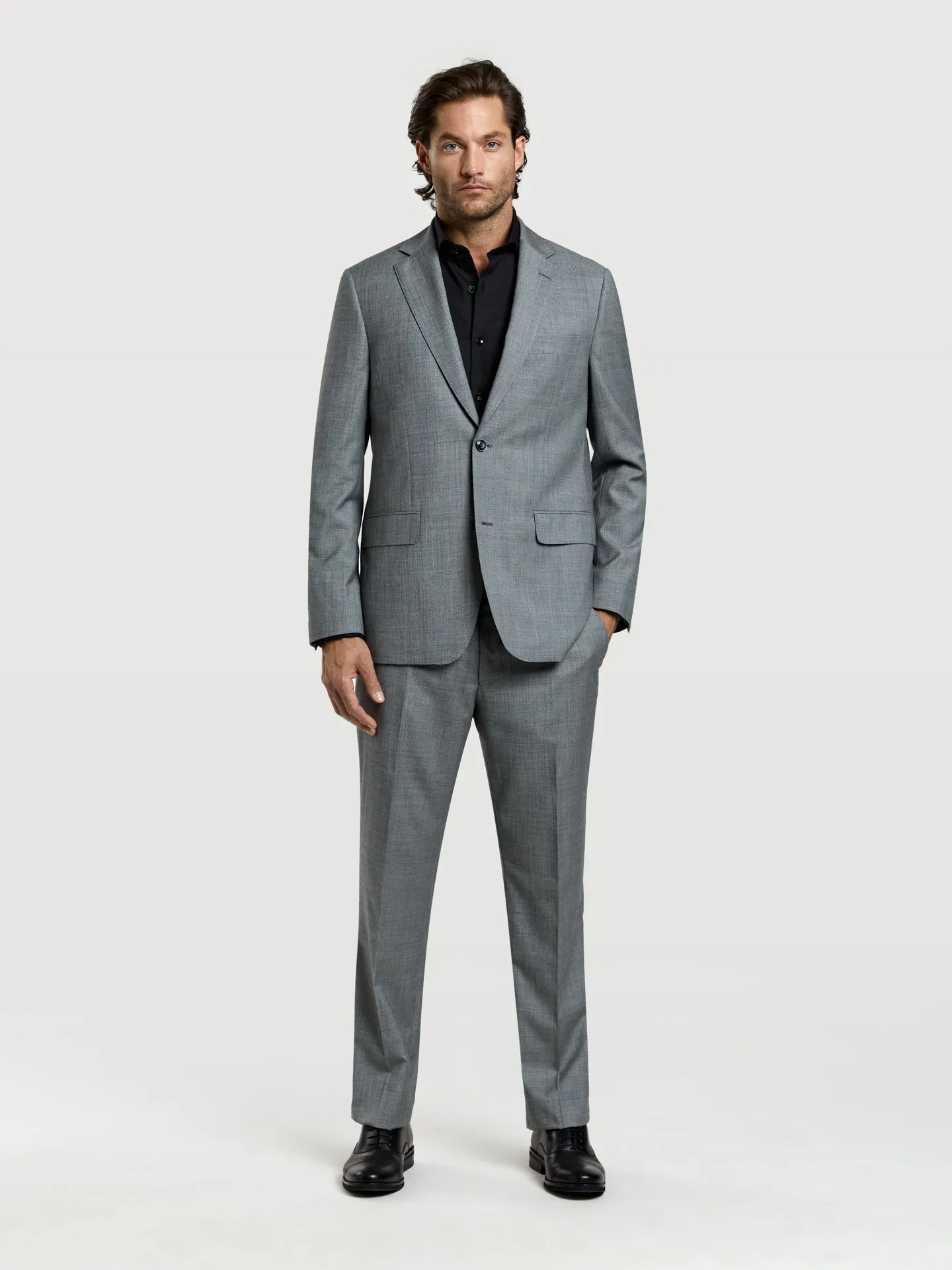 Regular fit 4 seasons sharkskin wool suit