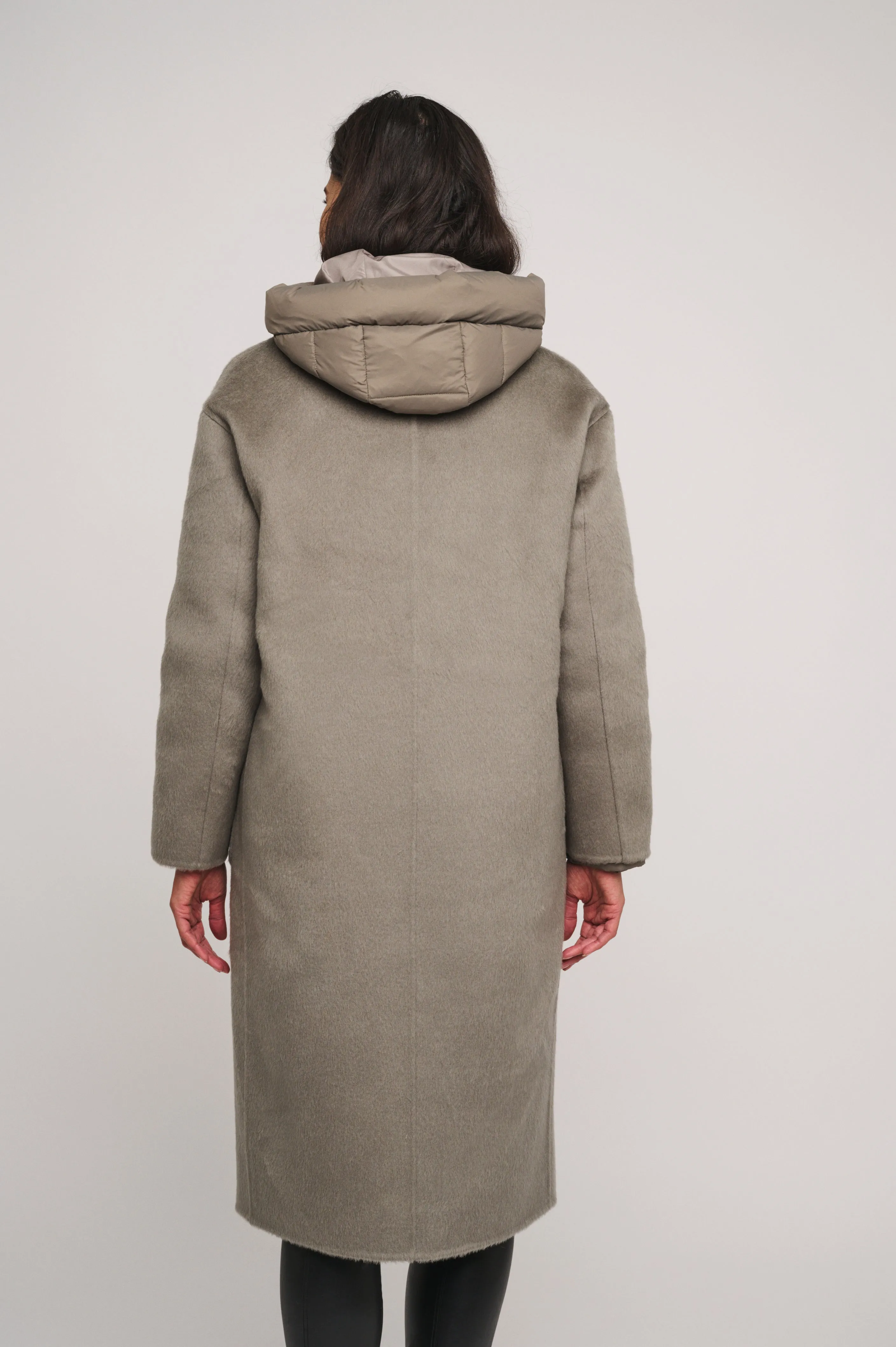 Reni 2 in 1 wool coat with removable down jacket in Dark Artichoke