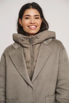 Reni 2 in 1 wool coat with removable down jacket in Dark Artichoke