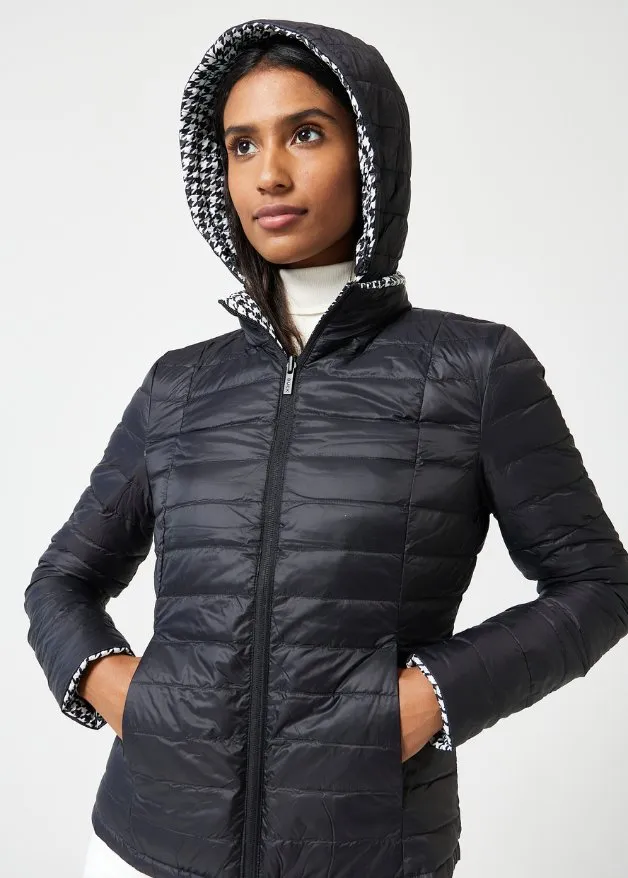 Reversible Black Houndstooth Duck Down Puffer Jacket