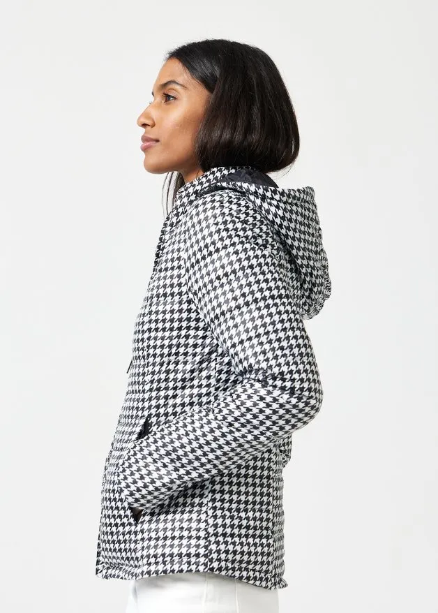 Reversible Black Houndstooth Duck Down Puffer Jacket