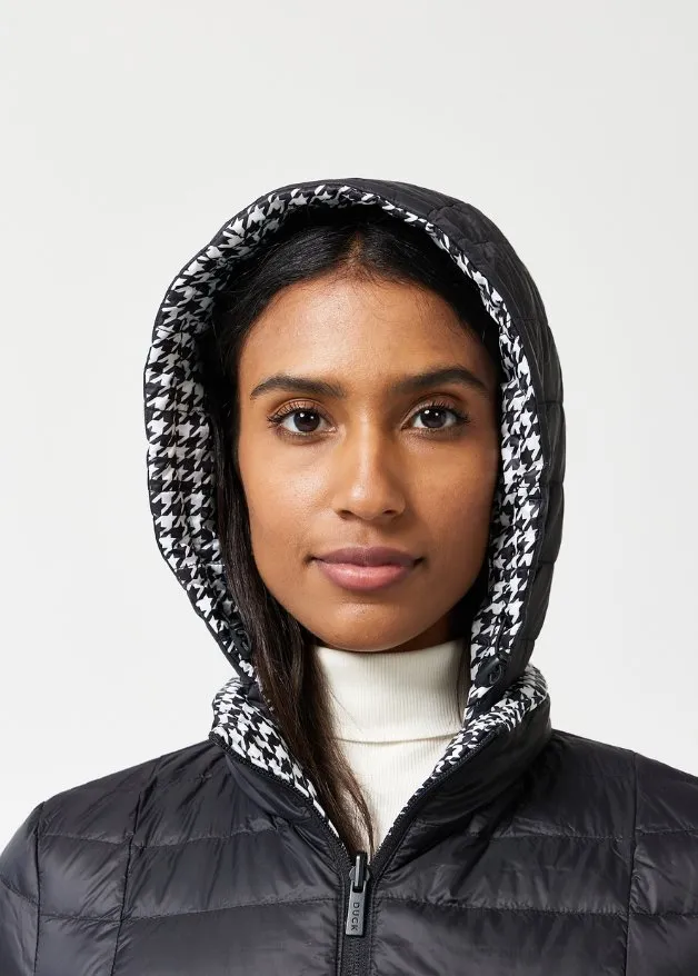 Reversible Black Houndstooth Duck Down Puffer Jacket