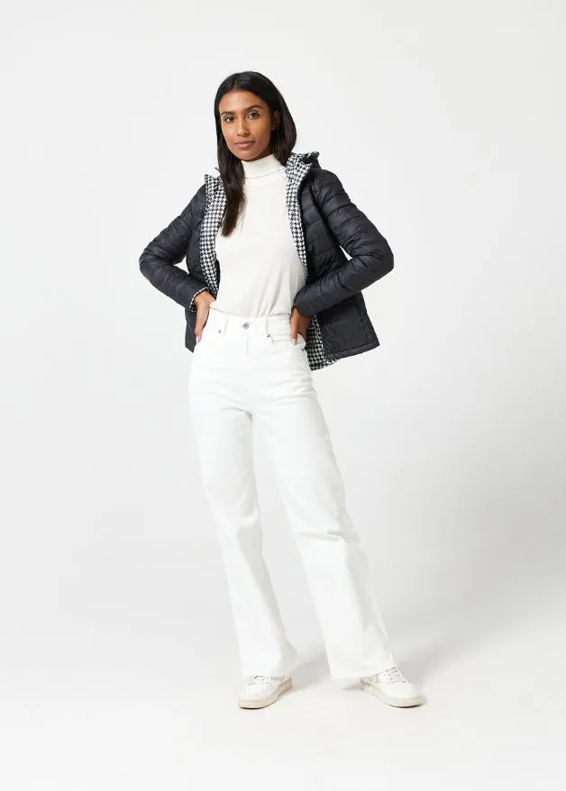 Reversible Black Houndstooth Duck Down Puffer Jacket