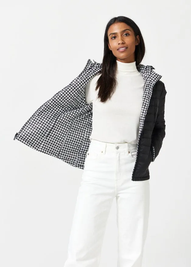 Reversible Black Houndstooth Duck Down Puffer Jacket