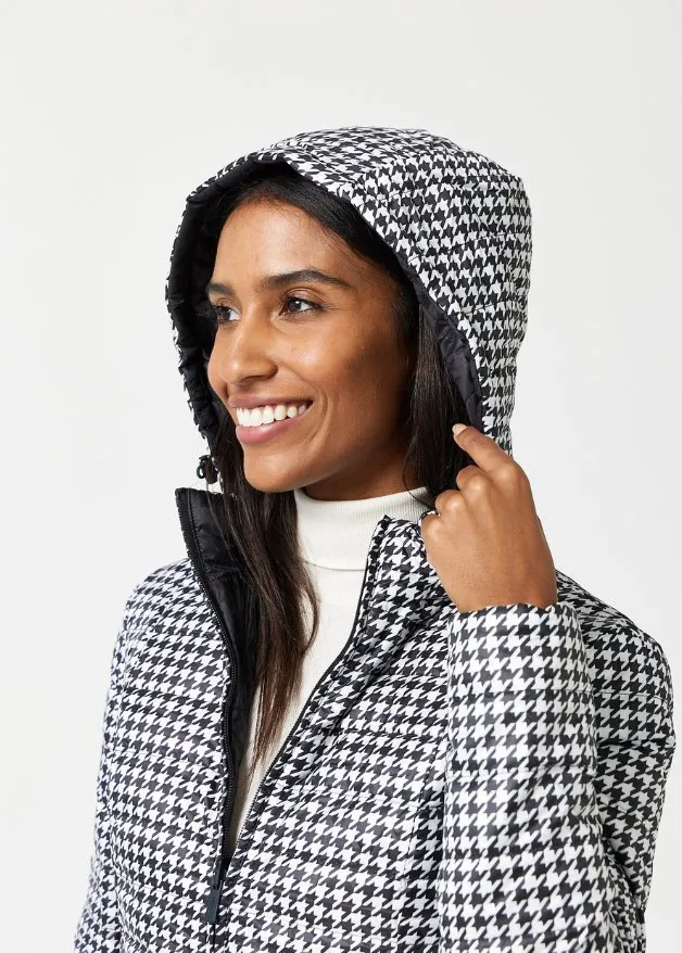 Reversible Black Houndstooth Duck Down Puffer Jacket