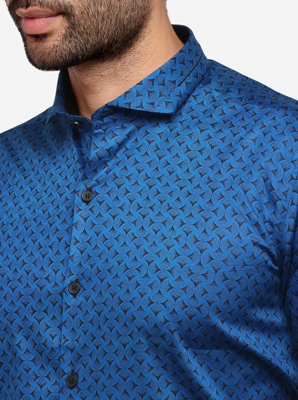 Royal Blue Checked Slim Fit Party Wear Shirt | JB Studio