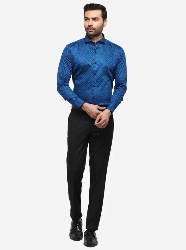 Royal Blue Checked Slim Fit Party Wear Shirt | JB Studio