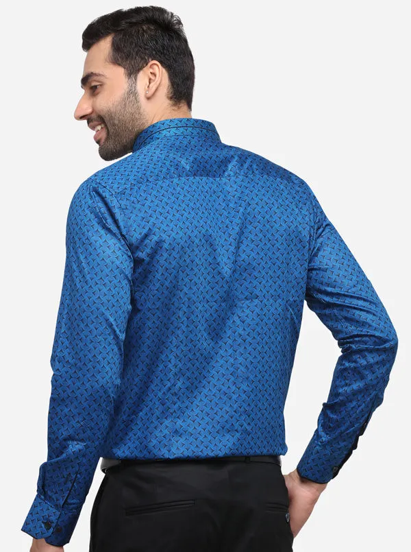 Royal Blue Checked Slim Fit Party Wear Shirt | JB Studio