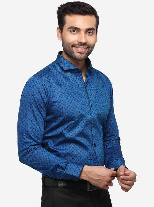 Royal Blue Checked Slim Fit Party Wear Shirt | JB Studio