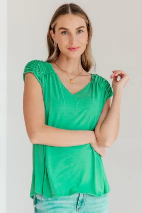 Ruched Cap Sleeve Top in Emerald - Dear Scarlett