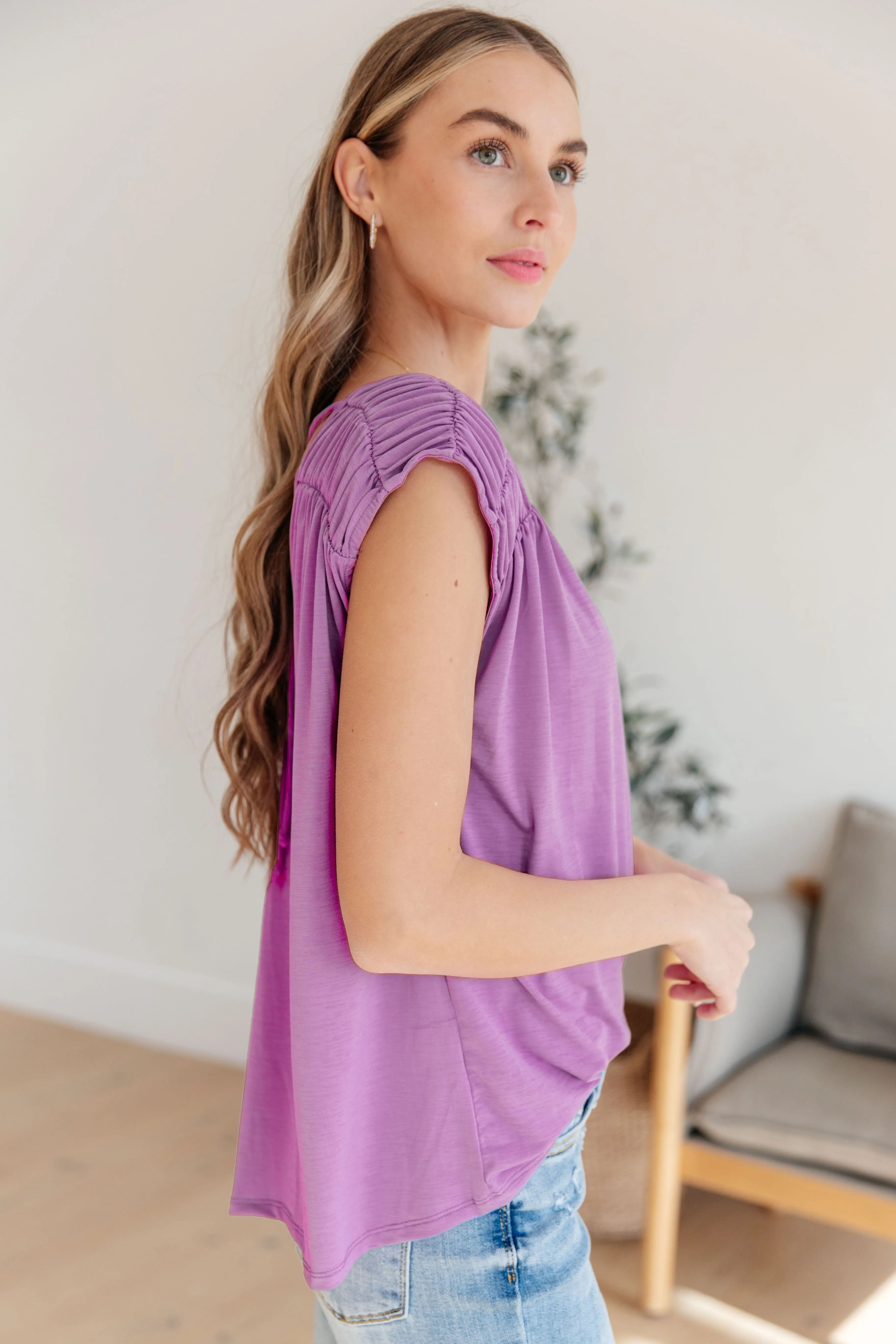 Ruched Cap Sleeve Top in Lavender - Dear Scarlett